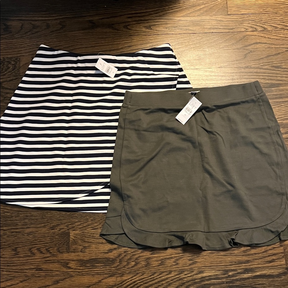 LOFT Black and White Striped Skirt and Solid Green Skirt, size M, NWT